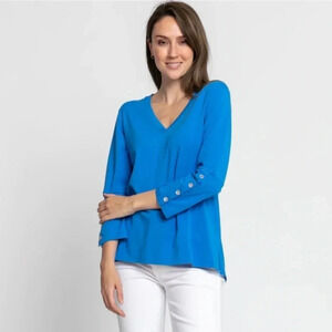 Hinson Wu Christy 3/4 Sleeve Top In Aqua Blue Size Small